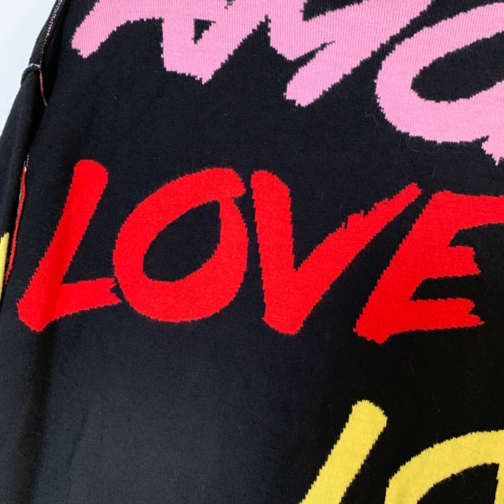 Peace Love World Cardigan Sweater XXS NWOT Black Love Theme Snaps Cozy Artsy - Picture 14 of 15